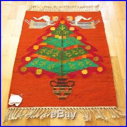 Vintage Polish HANDWOVEN WOOL KILIM CHRISTMAS TREE 70x90 cm Tapestry Rug