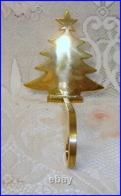 Vintage Polished Gold Brass Christmas Tree Mantel Hook Stocking Holder Hanger