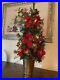 Vintage Pre-Lit Tabletop Christmas Tree Poinsettias Apples Holly Berries 39Tall