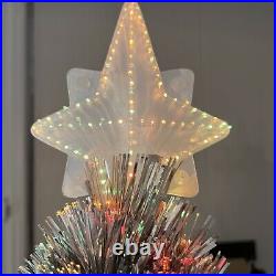 Vintage Puleo 3ft Multicolor silver Tinsel Fiber Optic Lantern Christmas Tree