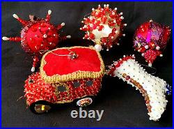 Vintage Push Pin Beaded Sequin Christmas Tree Ornaments Balls Lot (21) 70s Satin