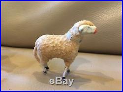 Vintage Putz Christmas 5 Sheep Lamb Nativity Wooly Stick Leg 2 Trees Germany