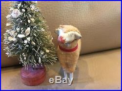 Vintage Putz Christmas 5 Sheep Lamb Nativity Wooly Stick Leg 2 Trees Germany