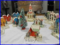 Vintage Putz Christmas Churches & Houses bottle brush tree lot of 12 BIG CHURCH
