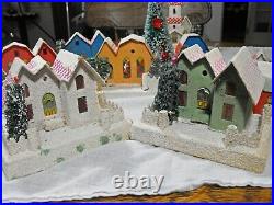 Vintage Putz Christmas Churches & Houses bottle brush tree lot of 12 BIG CHURCH
