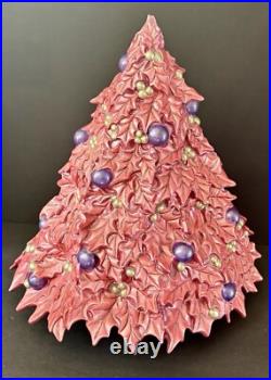 Vintage RARE Ceramic Pink Purple Holly Leaf Christmas Tree Atlantic Mold 16 x 17