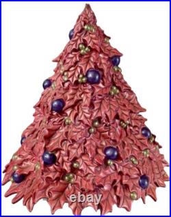 Vintage RARE Ceramic Pink Purple Holly Leaf Christmas Tree Atlantic Mold 16 x 17