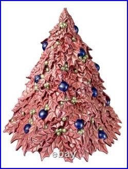 Vintage RARE Ceramic Pink Purple Holly Leaf Christmas Tree Atlantic Mold 16 x 17
