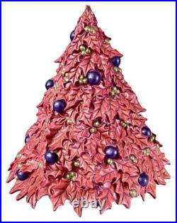 Vintage RARE Ceramic Pink Purple Holly Leaf Christmas Tree Atlantic Mold 16 x 17