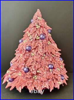 Vintage RARE Ceramic Pink Purple Holly Leaf Christmas Tree Atlantic Mold 16 x 17