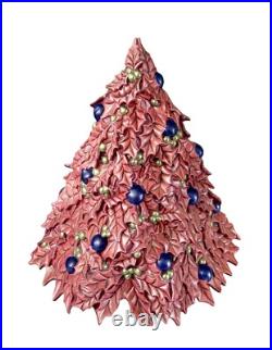 Vintage RARE Ceramic Pink Purple Holly Leaf Christmas Tree Atlantic Mold 16 x 17