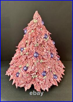 Vintage RARE Ceramic Pink Purple Holly Leaf Christmas Tree Atlantic Mold 16 x 17