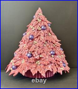 Vintage RARE Ceramic Pink Purple Holly Leaf Christmas Tree Atlantic Mold 16 x 17