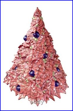 Vintage RARE Ceramic Pink Purple Holly Leaf Christmas Tree Atlantic Mold 16 x 17
