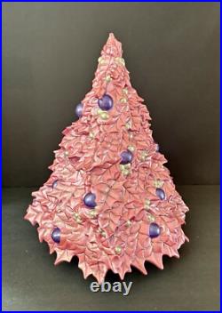 Vintage RARE Ceramic Pink Purple Holly Leaf Christmas Tree Atlantic Mold 16 x 17