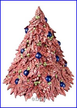 Vintage RARE Ceramic Pink Purple Holly Leaf Christmas Tree Atlantic Mold 16 x 17
