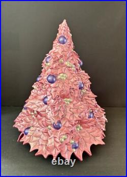 Vintage RARE Ceramic Pink Purple Holly Leaf Christmas Tree Atlantic Mold 16 x 17