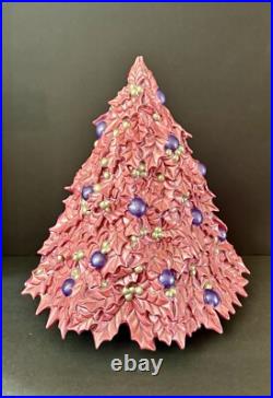 Vintage RARE Ceramic Pink Purple Holly Leaf Christmas Tree Atlantic Mold 16 x 17