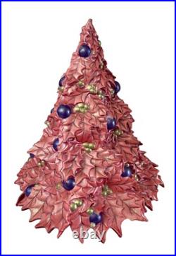 Vintage RARE Ceramic Pink Purple Holly Leaf Christmas Tree Atlantic Mold 16 x 17