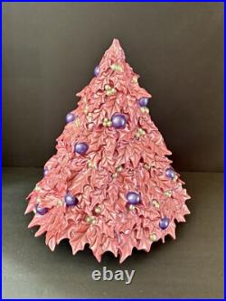 Vintage RARE Ceramic Pink Purple Holly Leaf Christmas Tree Atlantic Mold 16 x 17