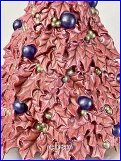 Vintage RARE Ceramic Pink Purple Holly Leaf Christmas Tree Atlantic Mold 16 x 17
