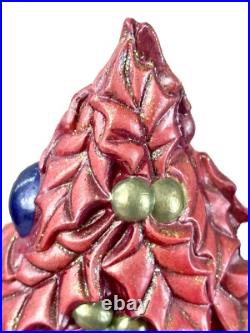 Vintage RARE Ceramic Pink Purple Holly Leaf Christmas Tree Atlantic Mold 16 x 17