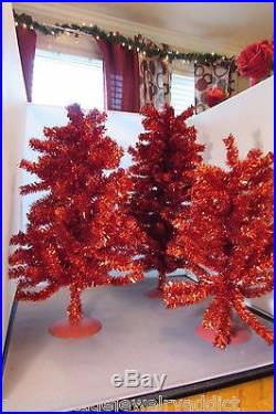 Vintage RED Aluminum Christmas Tree Set of 3 Great Mid Century 1950's 60's