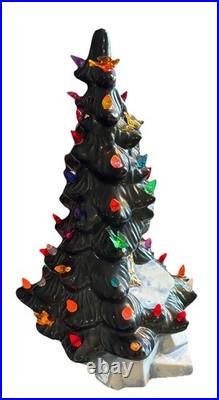 Vintage Rare Nativity Ceramic Christmas Tree Lighted Snow Base