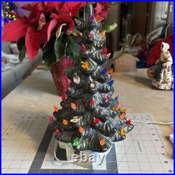 Vintage Rare Nativity Ceramic Christmas Tree Lighted Snow Base