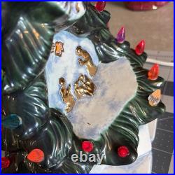 Vintage Rare Nativity Ceramic Christmas Tree Lighted Snow Base