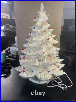 Vintage Rare Pearl Ceramic Christmas Tree White 3 Piece 22 multi color Lights