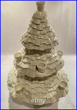 Vintage Rare Pearl Iridescent White Ceramic Candle Holder Christmas Tree Signed