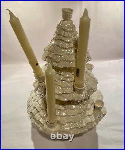 Vintage Rare Pearl Iridescent White Ceramic Candle Holder Christmas Tree Signed