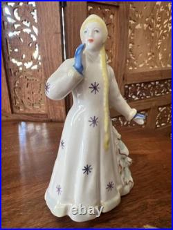 Vintage Rare Snow Maiden DULEVO Porcelain USSR Blonde 6 inch Blue Christmas Tree
