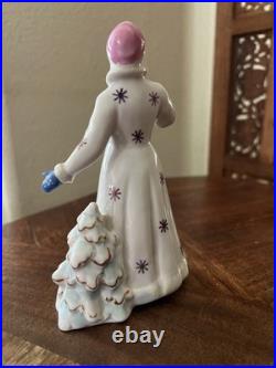 Vintage Rare Snow Maiden DULEVO Porcelain USSR Blonde 6 inch Blue Christmas Tree