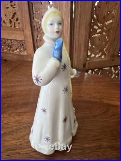 Vintage Rare Snow Maiden DULEVO Porcelain USSR Blonde 6 inch Blue Christmas Tree