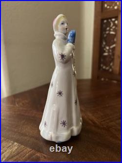 Vintage Rare Snow Maiden DULEVO Porcelain USSR Blonde 6 inch Blue Christmas Tree