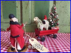 Vintage Red Metal Wagon Putz Sheep Bottlebrush Tree Xmas Elf Diane Freeman Mouse