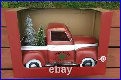 Vintage Red Truck Pre-Lit Farm Fresh Christmas Tree Distressed Metal Holiday New
