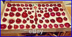 Vintage Red and pink glass CHRISTMAS ORNAMENTS 65 tree topper USA Boxed Set