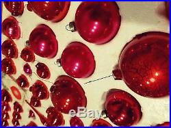 Vintage Red and pink glass CHRISTMAS ORNAMENTS 65 tree topper USA Boxed Set