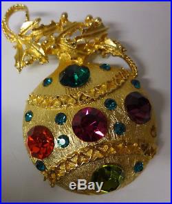 Vintage Retro 50-60s Christmas Tree Ornament Rhinestone Gold Tone Pin Brooch