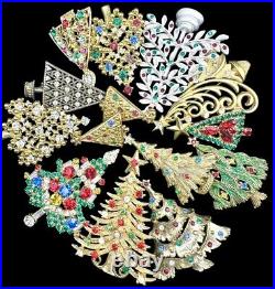 Vintage Rhinestone Christmas Tree Brooch Jewelry Lot Eisenberg OTC JJ Etc 13pcs