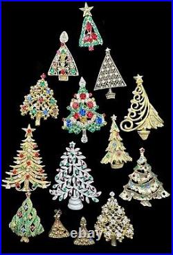 Vintage Rhinestone Christmas Tree Brooch Jewelry Lot Eisenberg OTC JJ Etc 13pcs