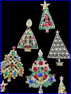 Vintage Rhinestone Christmas Tree Brooch Jewelry Lot Eisenberg OTC JJ Etc 13pcs