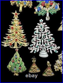 Vintage Rhinestone Christmas Tree Brooch Jewelry Lot Eisenberg OTC JJ Etc 13pcs