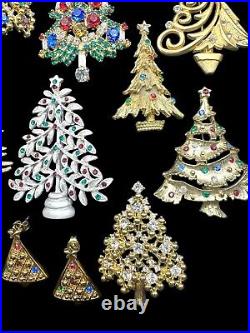 Vintage Rhinestone Christmas Tree Brooch Jewelry Lot Eisenberg OTC JJ Etc 13pcs