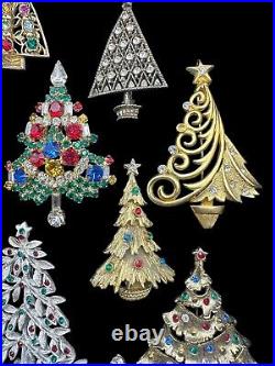 Vintage Rhinestone Christmas Tree Brooch Jewelry Lot Eisenberg OTC JJ Etc 13pcs