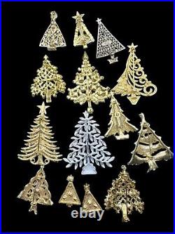 Vintage Rhinestone Christmas Tree Brooch Jewelry Lot Eisenberg OTC JJ Etc 13pcs