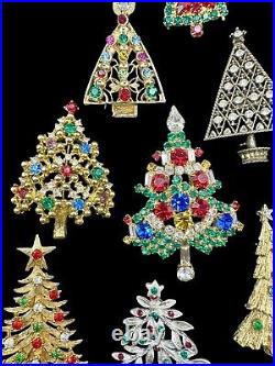 Vintage Rhinestone Christmas Tree Brooch Jewelry Lot Eisenberg OTC JJ Etc 13pcs